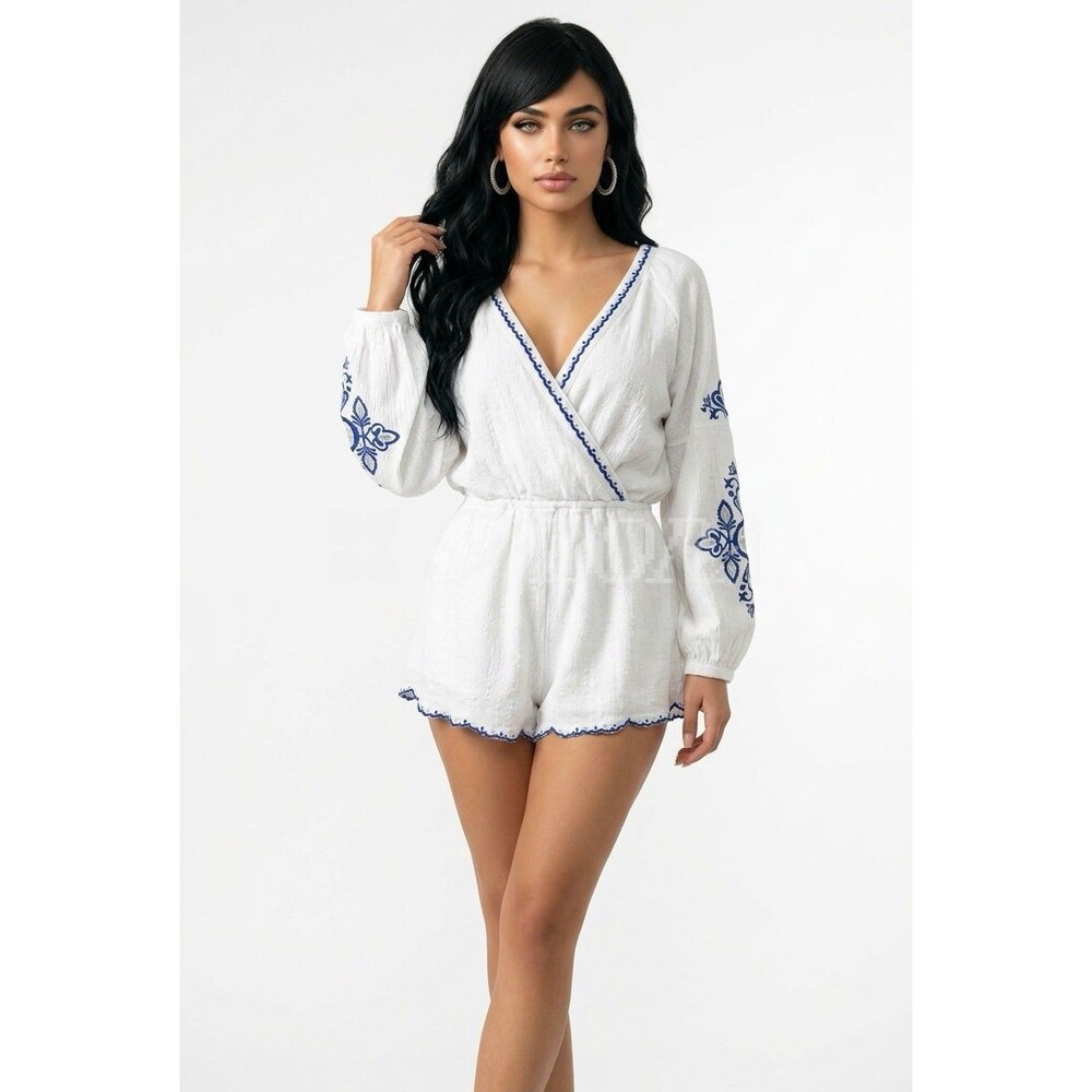 Honey Belle Boho Romper Embroidered Sleeves Small